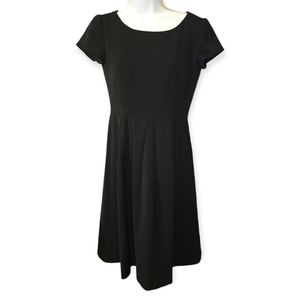 Armani Collezioni Black Scoop Neck Wool Dress with Pleated Skirt